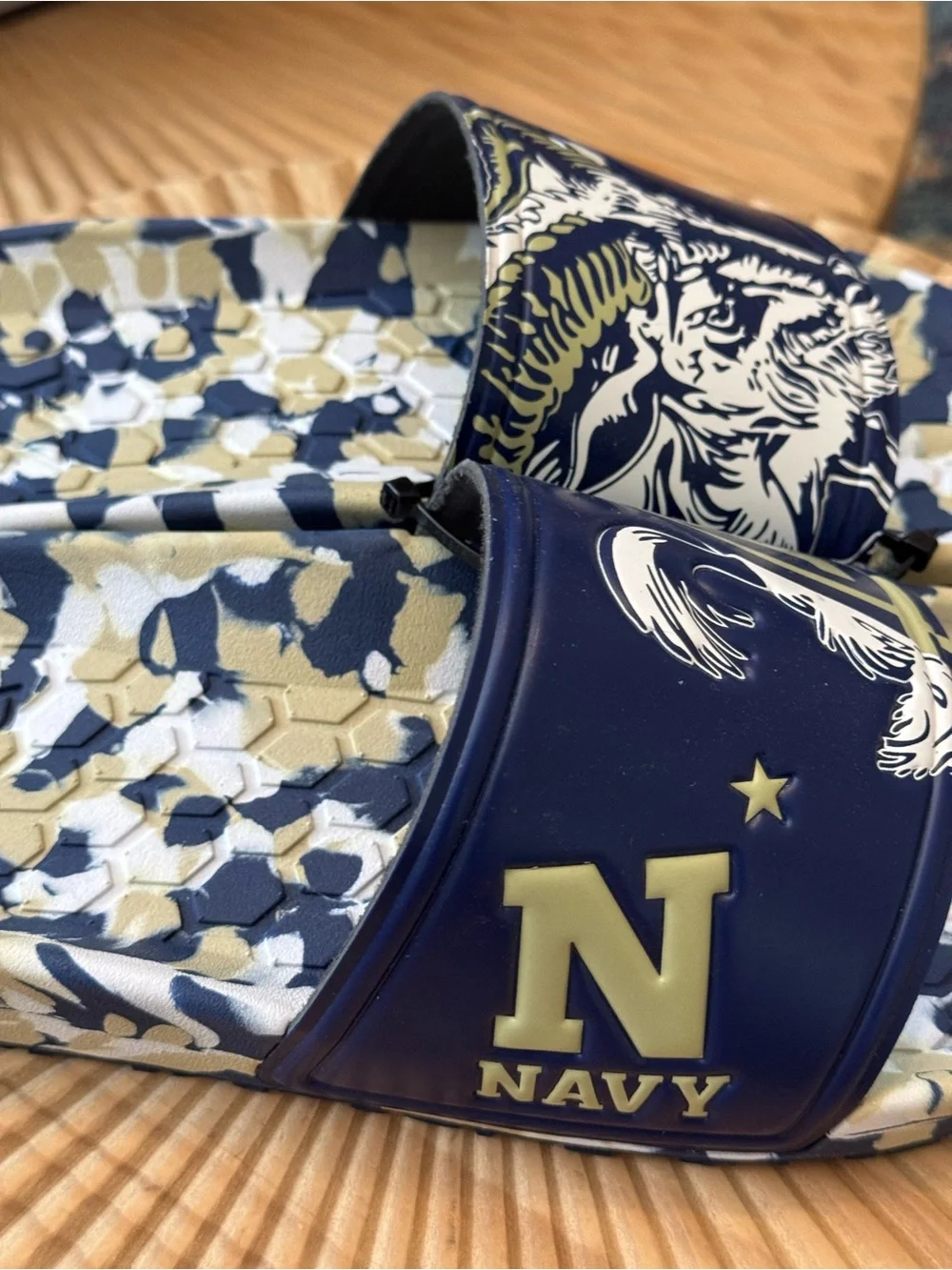 Hype Co Slider Sandal Naval Academy Navy white green NWOT Shower Beach Shoes